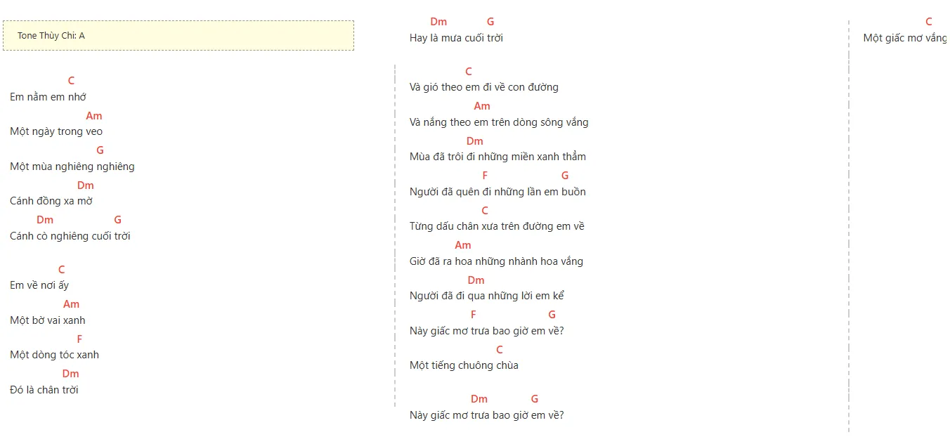 Giấc Mơ Trưa Lời Bài Hát Thùy Chi Và Hợp Âm