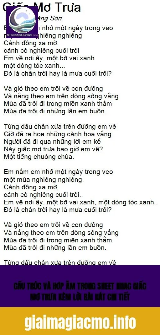 cấu trúc và hợp âm trong sheet nhạc giấc mơ trưa kèm lời bài hát chi tiết