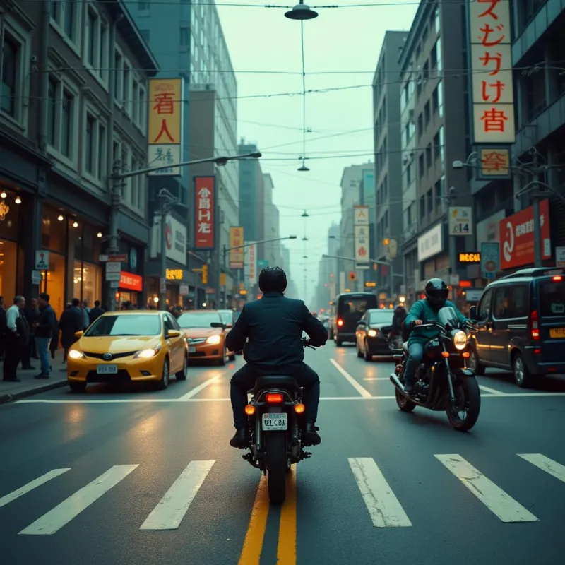 Riding a motorcycle on a crowded road