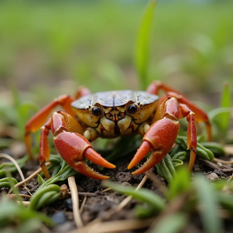 Cua đồng bò trên đồng lúa