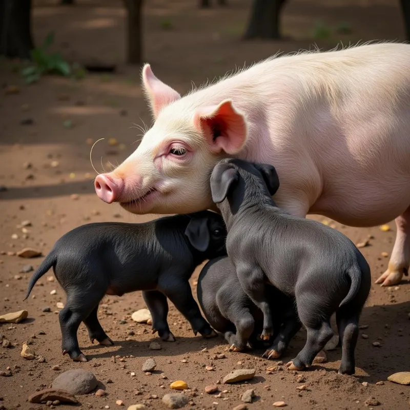 Đàn heo con đang bú sữa mẹ