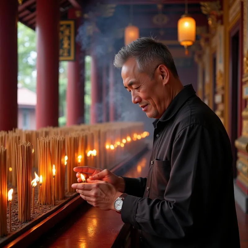 Người Đàn Ông Đang Thắp Nhang Tại Chùa