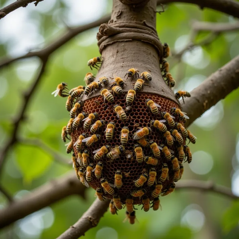 Ong mật làm tổ trên cành cây